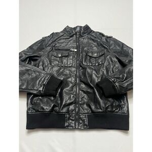 Men's BSL Leather Motorcycle Jacket Black Polyester Lined XL